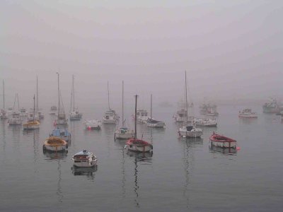 Le port dans la brume
