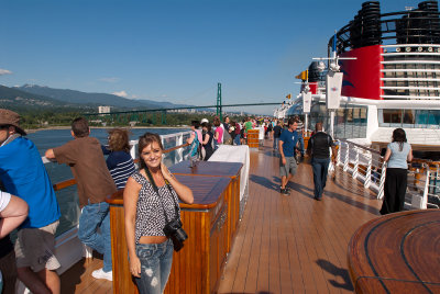 Baby Doll on the deck of the Disney Wonder as we pull out of Vancouver Harbor 2.jpg