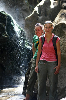 Gemma and Becca cool of in the hot spring, post caterpillar incident. Hells Gate NP, Kenya