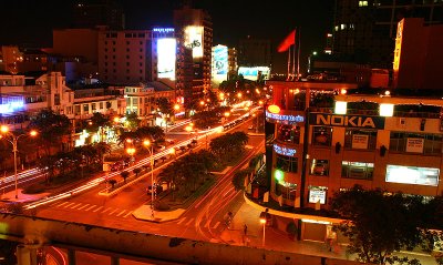 Saigon by night, from the balcony of the Rex Hotel, Vietnam