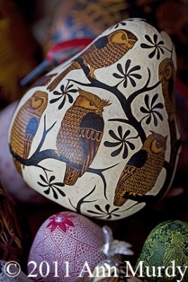 Carved gourds by Bertha Medina