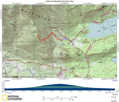 Little and Big Ball Mountain Hike on Topographical Map