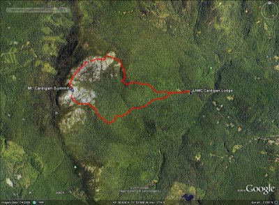 Mt. Cardigan Hike on Google Satellite Image