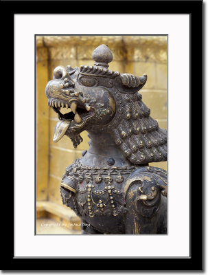 Brass Lion Statue at Swayambhunath Temple