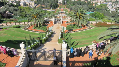 looking down into Bahai gardens from top