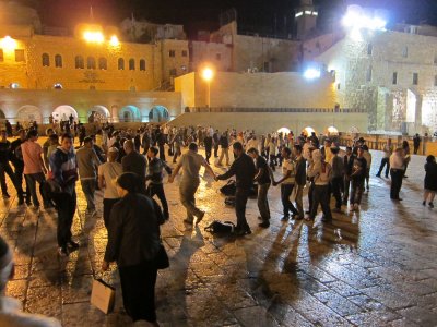 midnight-after visit to the Kotel (Western Wall)-students begin dancing and singing