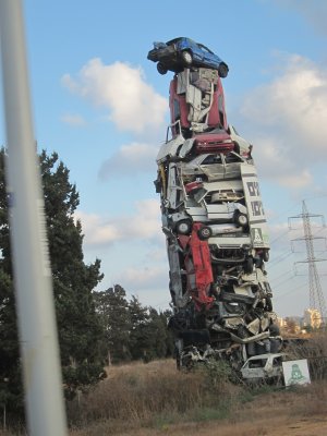 on the road again-car sculpture outside of Tel Aviv