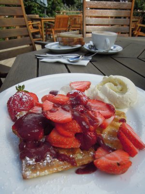 Strawberries Waffle with ice-cream - very delicious
