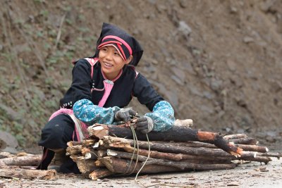 Dao Girl collecting firewood