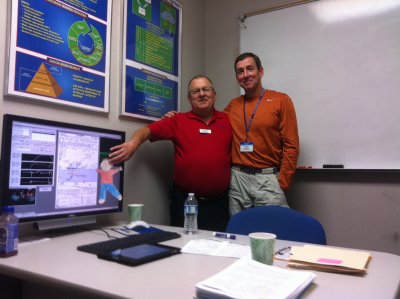 Flat Stanley at the debrief with Jim and Charlie