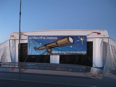 Grants Pass Astronomers banner on Dennis and Diann's trailer