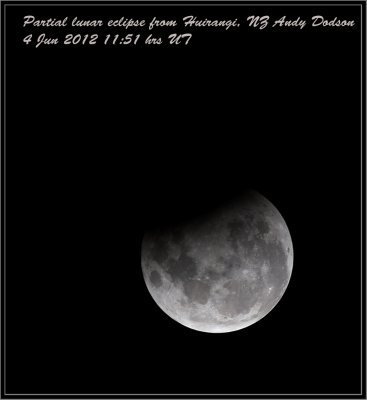 20120604 11:51 hrs UT, Partial lunar eclipse from Huirangi