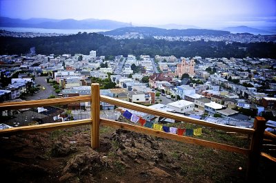 Tibetan Prayer Flags Atop Sunset Heights Hill