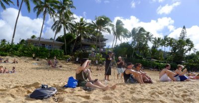 Watching from in front of the Volcom house