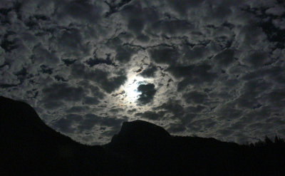 Full Moon and clouds over Half Dome