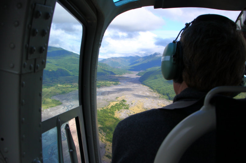 Looking (east) up the Toutle River valley from the heli 