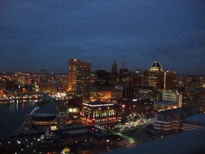 Transition to Baltimore--a view from our hotel room at night.