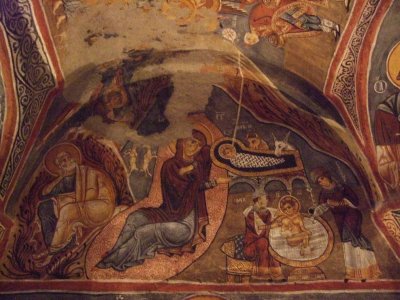 Goreme: This is a frescoe of the nativity scene.  Look closely for the stable animals.