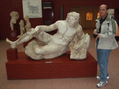 Bob in the museum with Ephesus artifacts.