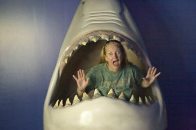 Joann scared inside shark