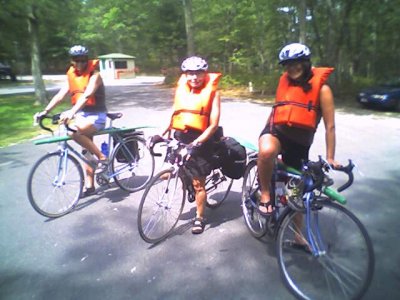 Hannah, Trudy, Kerith (biking to get canoe)2005