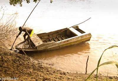 The aluminum boat we used to cross the river