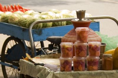 Packed fruits at a roadside stall