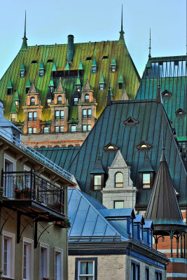 Quebec Rooftops at Dusk.