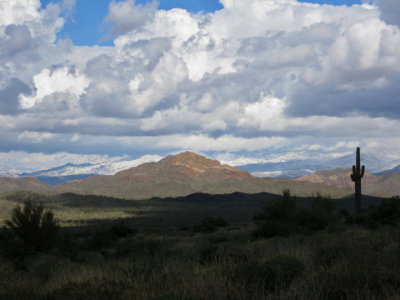 View of the flanks of Four Peaks in sunlight