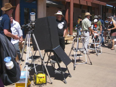 Solar viewing prior to the eclipse in the Visitor Center walkway