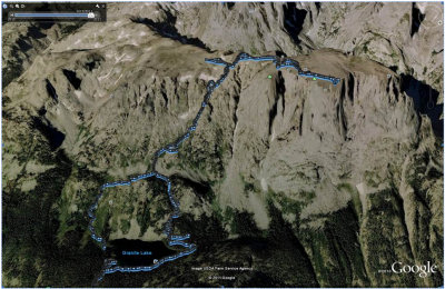 GoogleEarth Route of climb up Squaretop, Wy