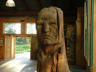 Wood carving of Crazy Horse