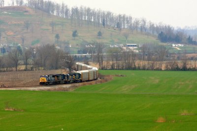 A 8600' rack train curves through rural Kentucky west of Irvington