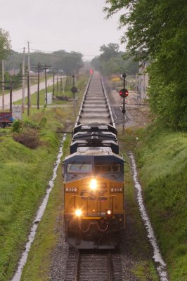 One of two trains that still move on the old B&O east of Vincennes. This is V502 that moves coal from Wheatland IN to the power plant at Cayuga.