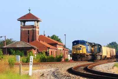 SB train passes the former L&N depot still standing (barely) at the junction of the Henderson sub and the LH & STL sub in Henderson