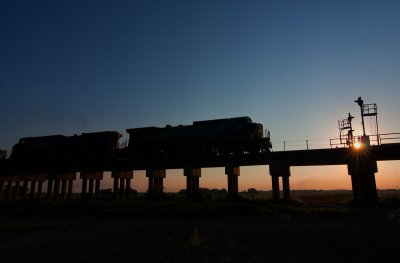Sunrise silhouette of a SB on the viaduct