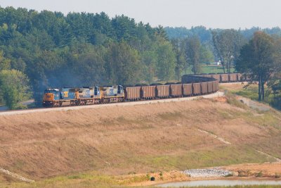 INRD departs Bear Run with a CSX train destined for Cayuga IN