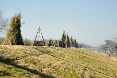 Christmas Bonfire structures along the River in La