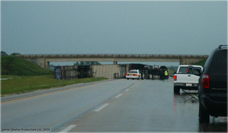 Nestle semi rollover on I-80 Saturday, June 04, 2005.jpg