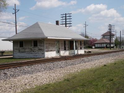 Chicago, Rock Island, & Pacific Depot at Depue, Illinois with Illinois Valley Electric Depot in Background