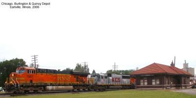 Chicago, Burlington & Quincy Depot, Earlville, Illinois with freight train.jpg