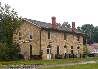 Chicago Milwaukee St. Paul and Pacific Depot at Mineral Point Wisconsin.jpg