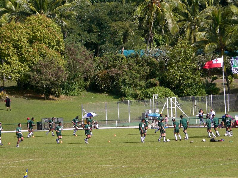 The Cook Islanders take the field to practice