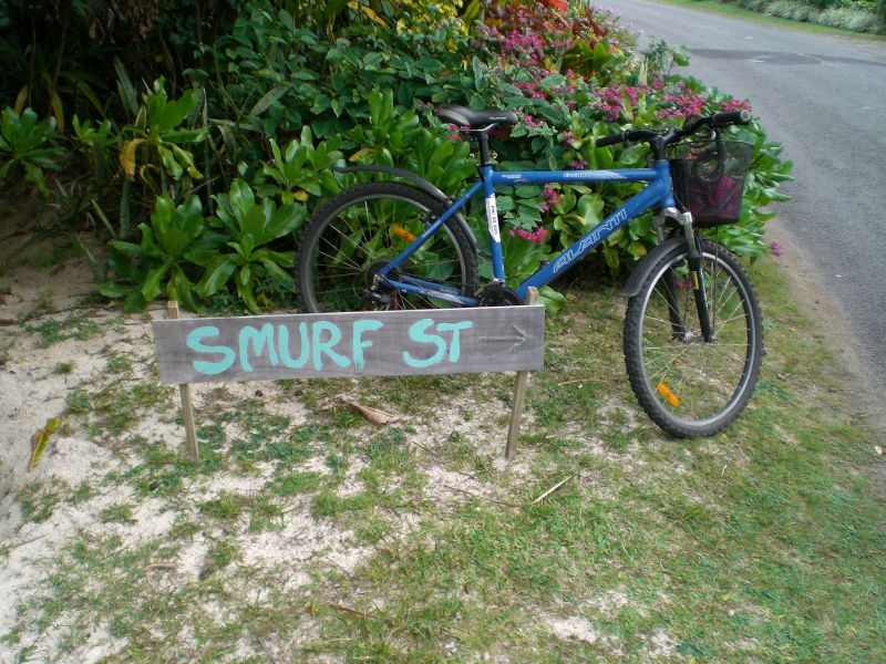 ...aptly escaping down Smurf street