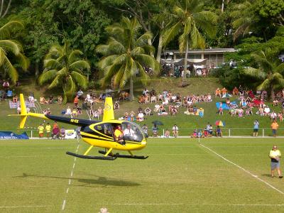 The helicopter lands