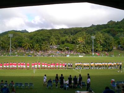 Everyone lines up for the national anthems