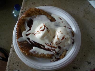 Pancakes with ice cream and chocolate sauce...the perfect rugby snack