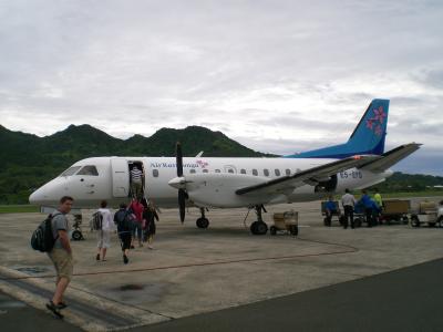 Dan boarding the Saab to Aitutaki atoll