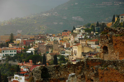 Greek ruins and Taormina village