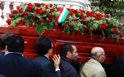 Casket and roses